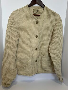 The Territory Ahead Waffle Knit Cardigan Jacket Linen Cotton Beige Size L